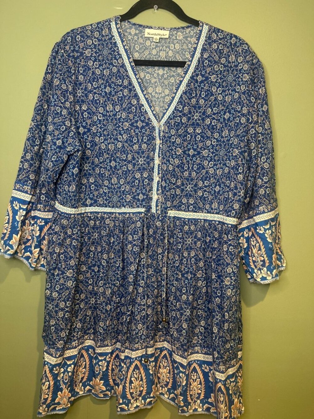 NorthStyle Floral Cottagecore Dress Knee Length Flowy Coastal Resort Size L